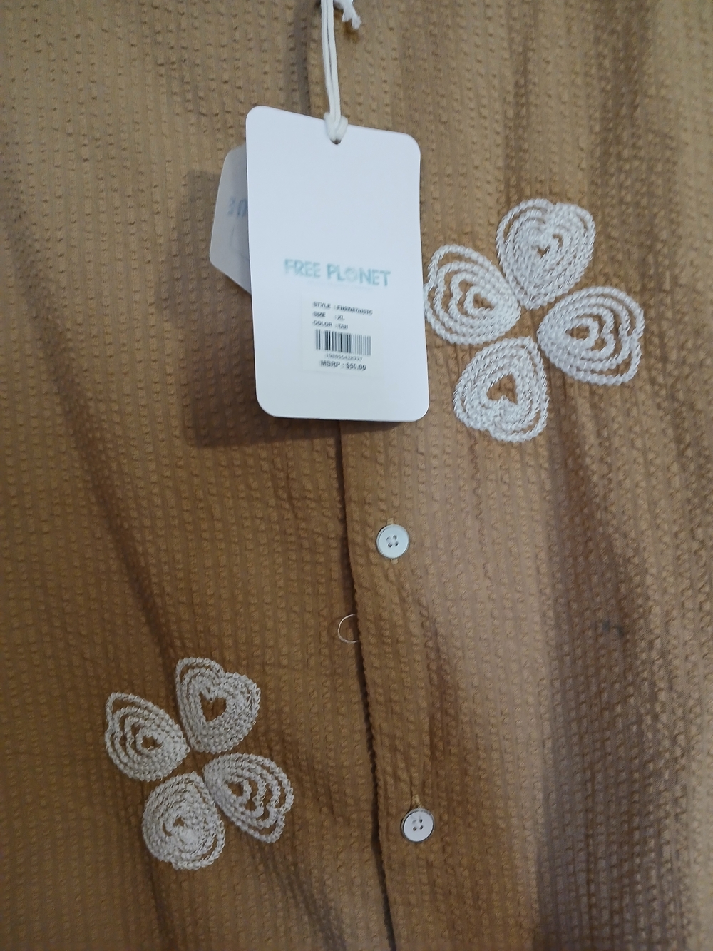 Free Planet Brown Short-Sleeve Button-Down Shirt with White Floral Accents - Picture 3 of 7